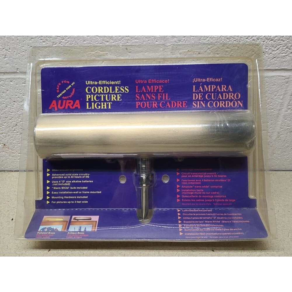 Aura Cordless Picture Light to 40 Hrs Efficient Brass 11.5" - NEW SEALED!